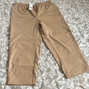 Calvin Klein Drawstring Faux Leather Chinos in Tan